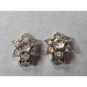 BOGOFF Clip on Earrings Rhinestones Silver Tone Vintage Antique